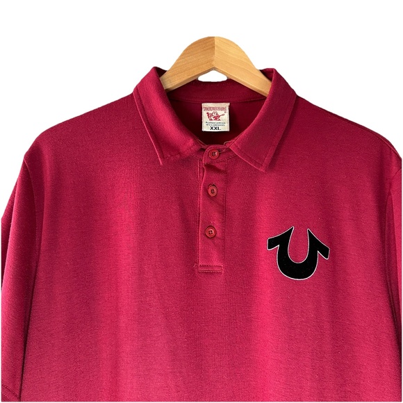 True Religion XXL Red Polo‎ Shirt Buddha Logo Y2K Streetwear Grunge Skate Core - Picture 3 of 11